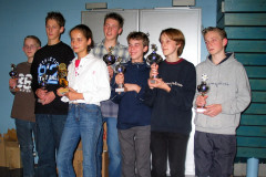 Nederlands Rapidkampioenschap voor de Jeugd op 11 oktober 2003 in de TU Eindhoven. De bekerwinnars van groep 1990. Links Egbert Clevers vijfde plaats